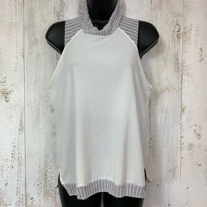Wms Sleeveless Cowl Blouse White/Gray Stripes S